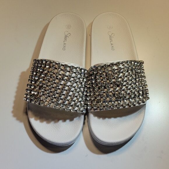 BRAND NEW SHOELAND CHEERFUL RHINESTONES EMBELLISHMENTS SLIDES SANDAL - Picture 4 of 15